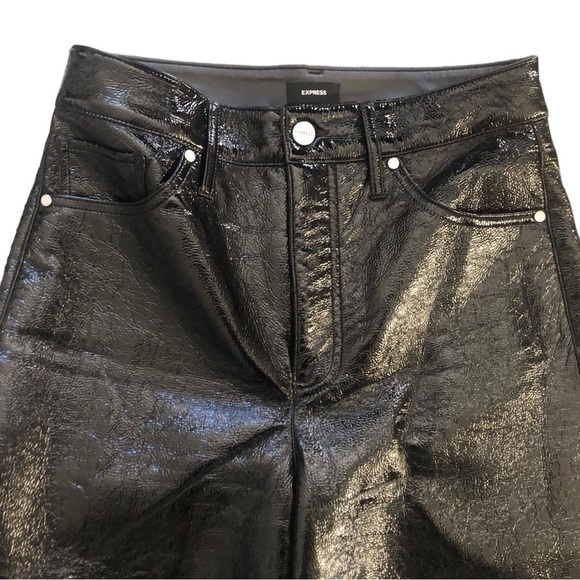 Express Faux Patent Leather Super High Rise Pants Sz. 4R Modern Straight Black - Picture 5 of 10